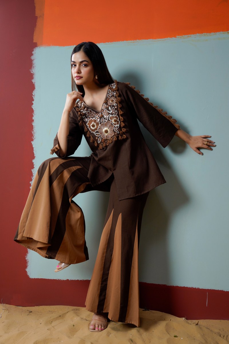 Royal choclatey Ember Embroidered Co-Ord Set