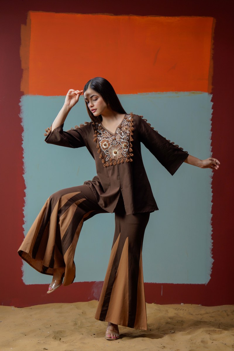 Royal choclatey Ember Embroidered Co-Ord Set