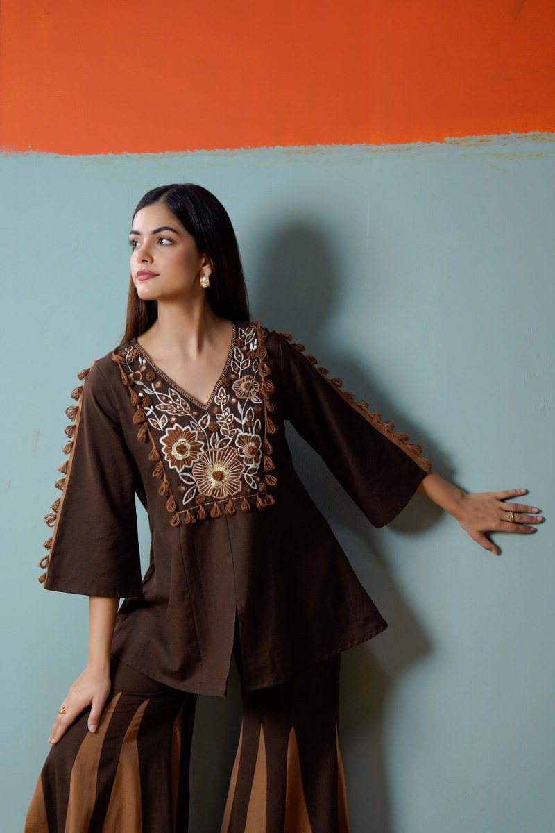 Royal choclatey Ember Embroidered Co-Ord Set