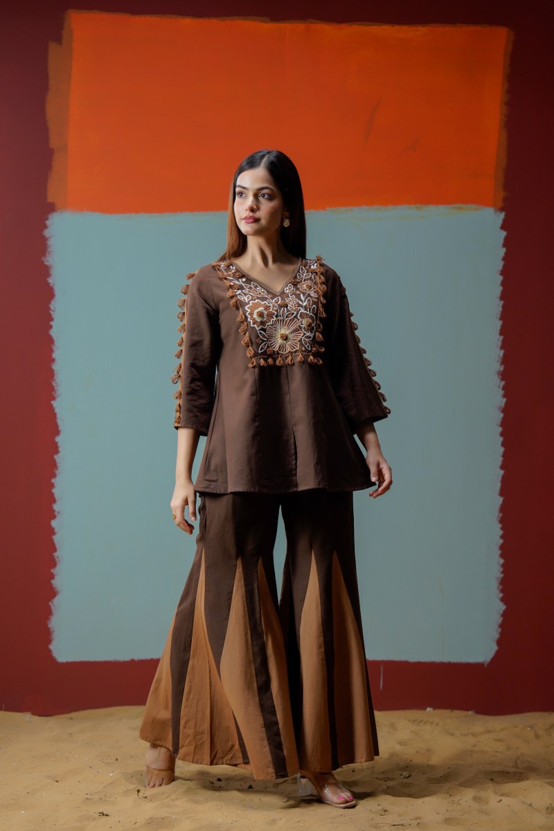 Royal choclatey Ember Embroidered Co-Ord Set