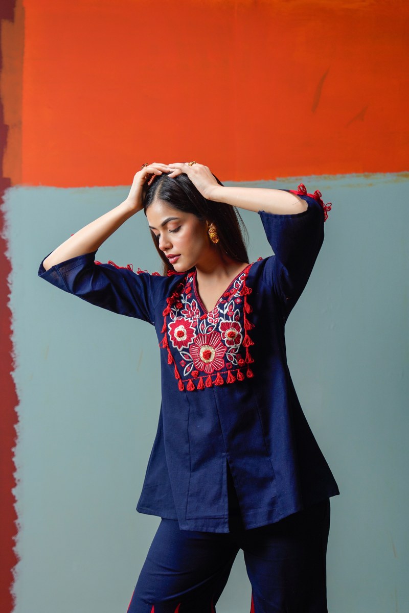 Royal Blue Ember Embroidered Co-Ord Set