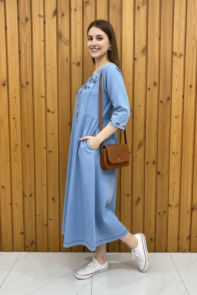 Chic Blue Embroidered Midi Wear