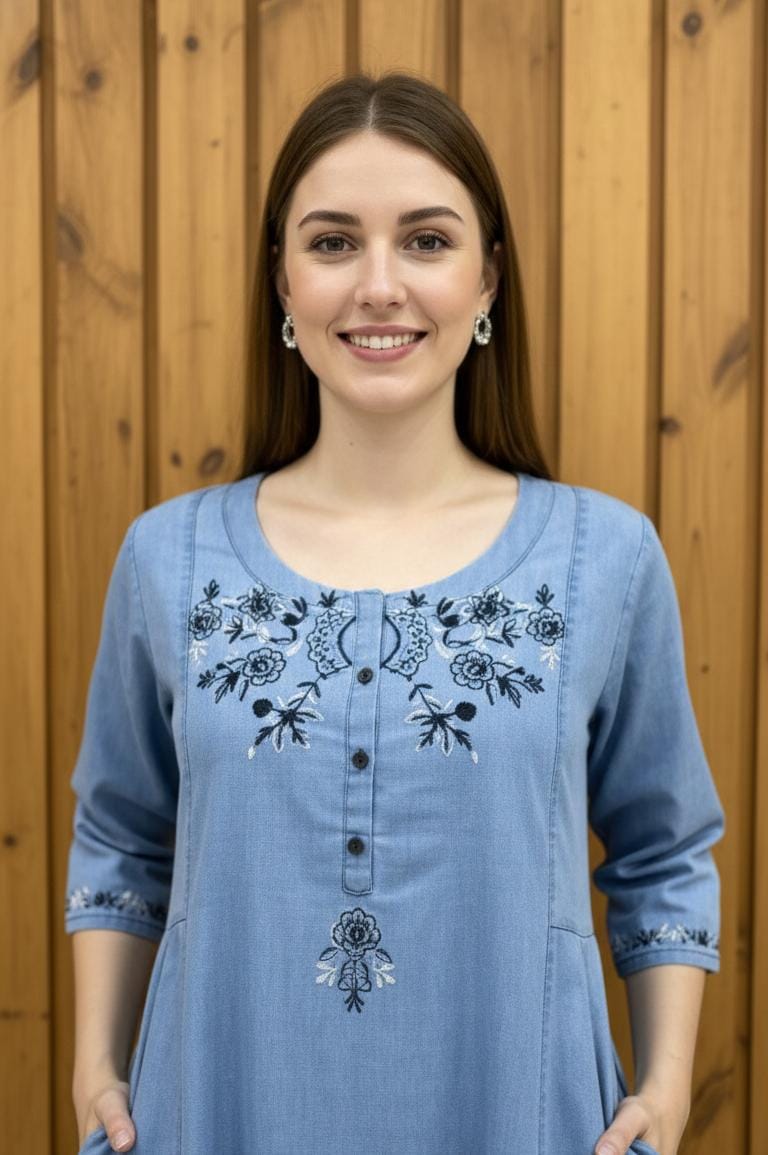 Chic Blue Embroidered Midi Wear