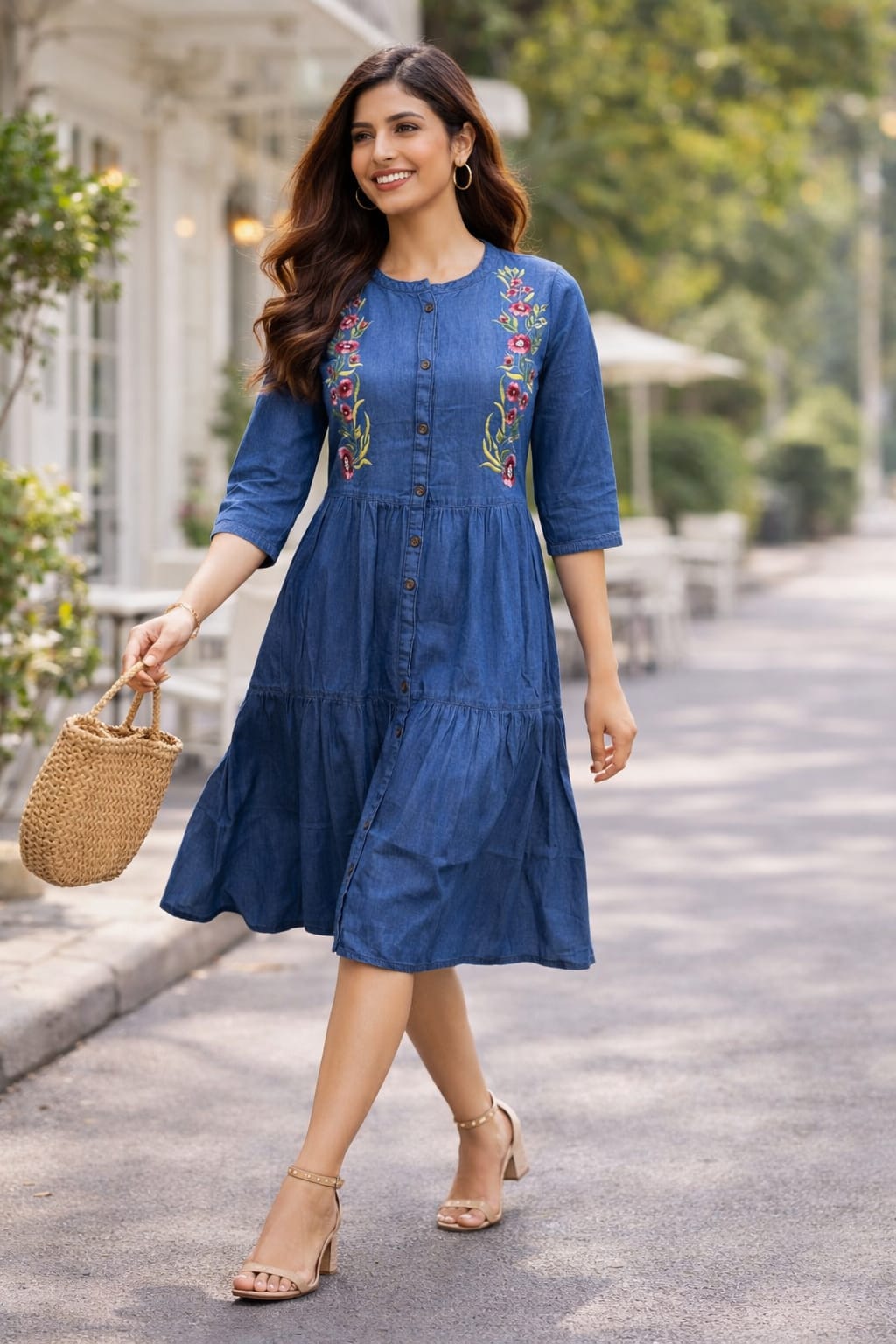 Elegant Sky Blue Button Kurti