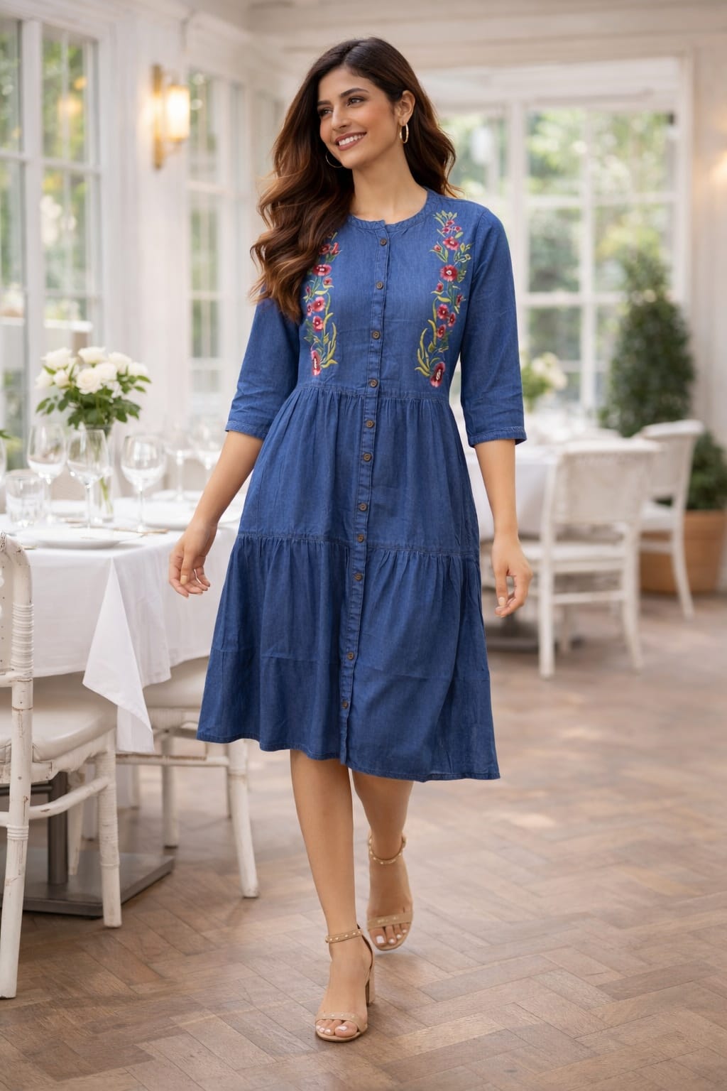 Elegant Sky Blue Button Kurti