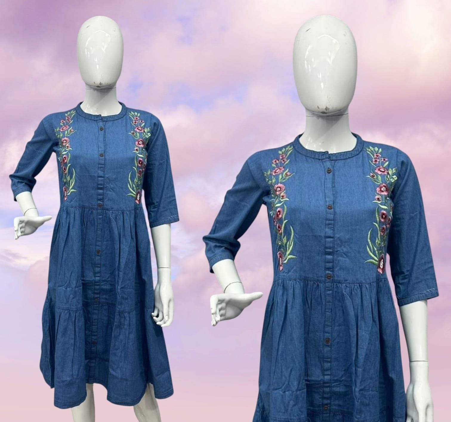 Elegant Sky Blue Button Kurti