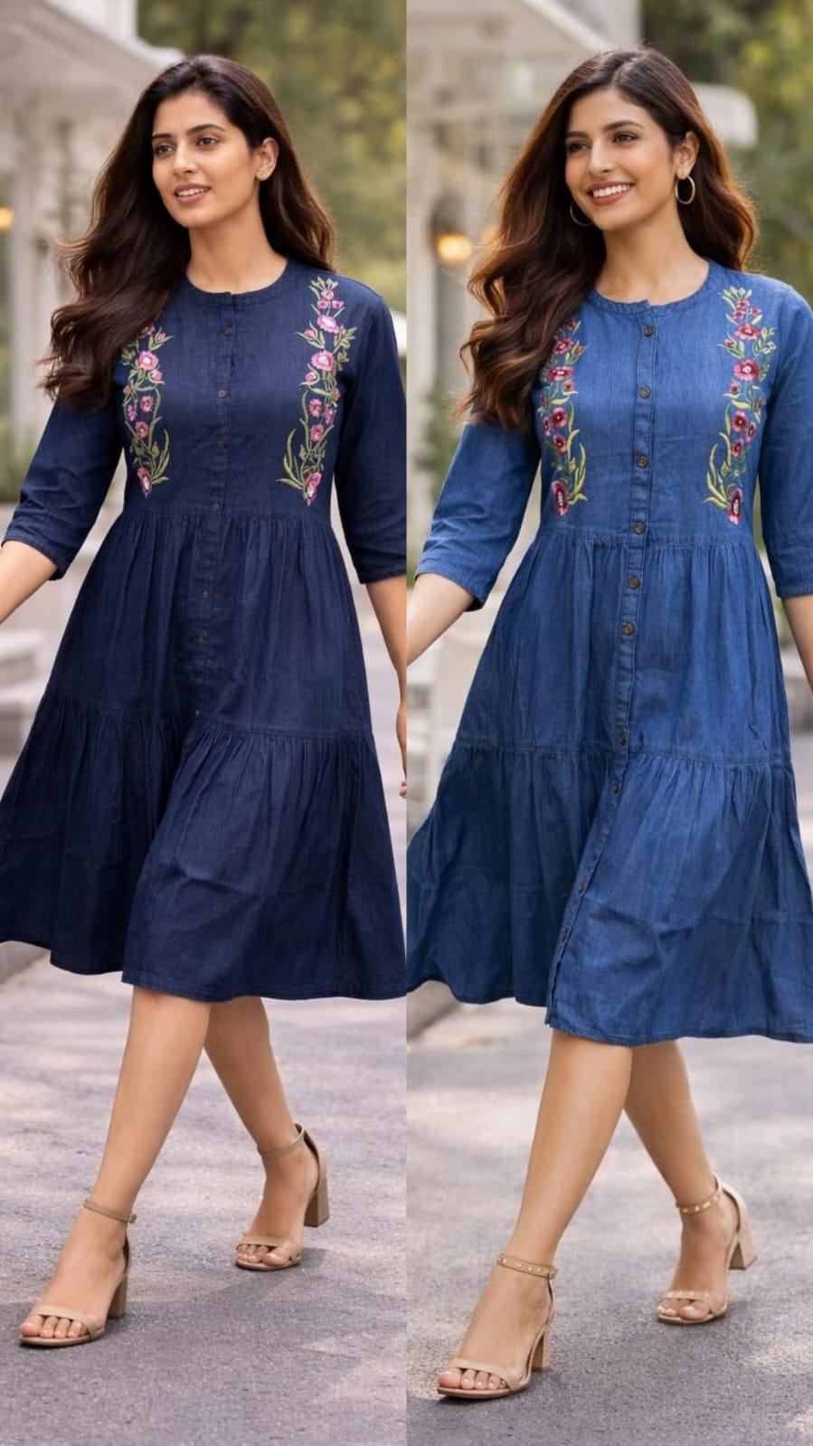 Elegant Sky Blue Button Kurti