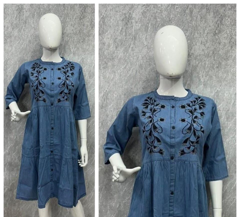 Floral Touch Blue A-Line Kurti Dress