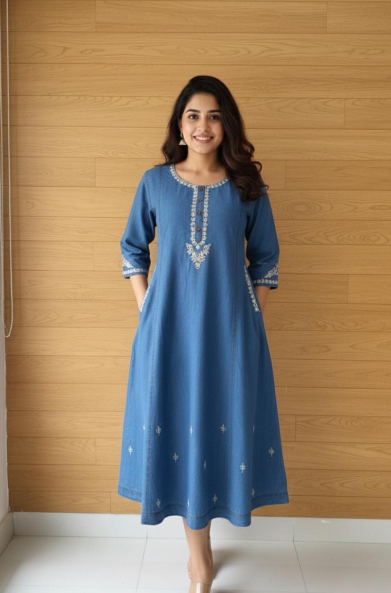 Minimal Indigo Ethnic Midi Dress