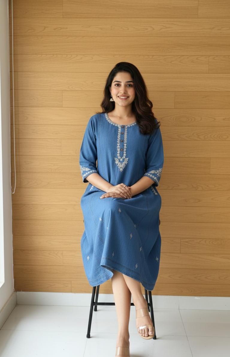 Minimal Indigo Ethnic Midi Dress