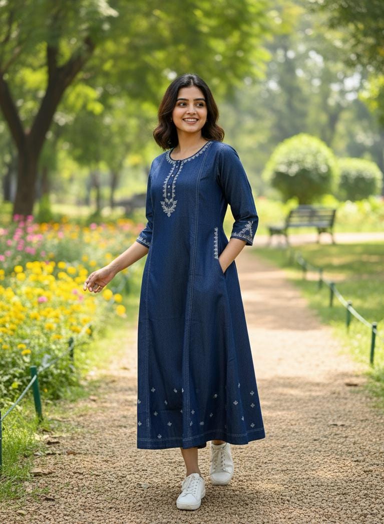 Blue Charm Embroidered Day Dress