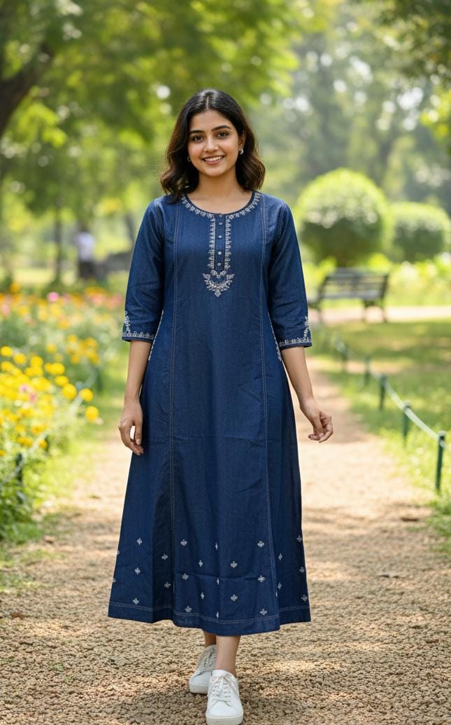 Blue Charm Embroidered Day Dress