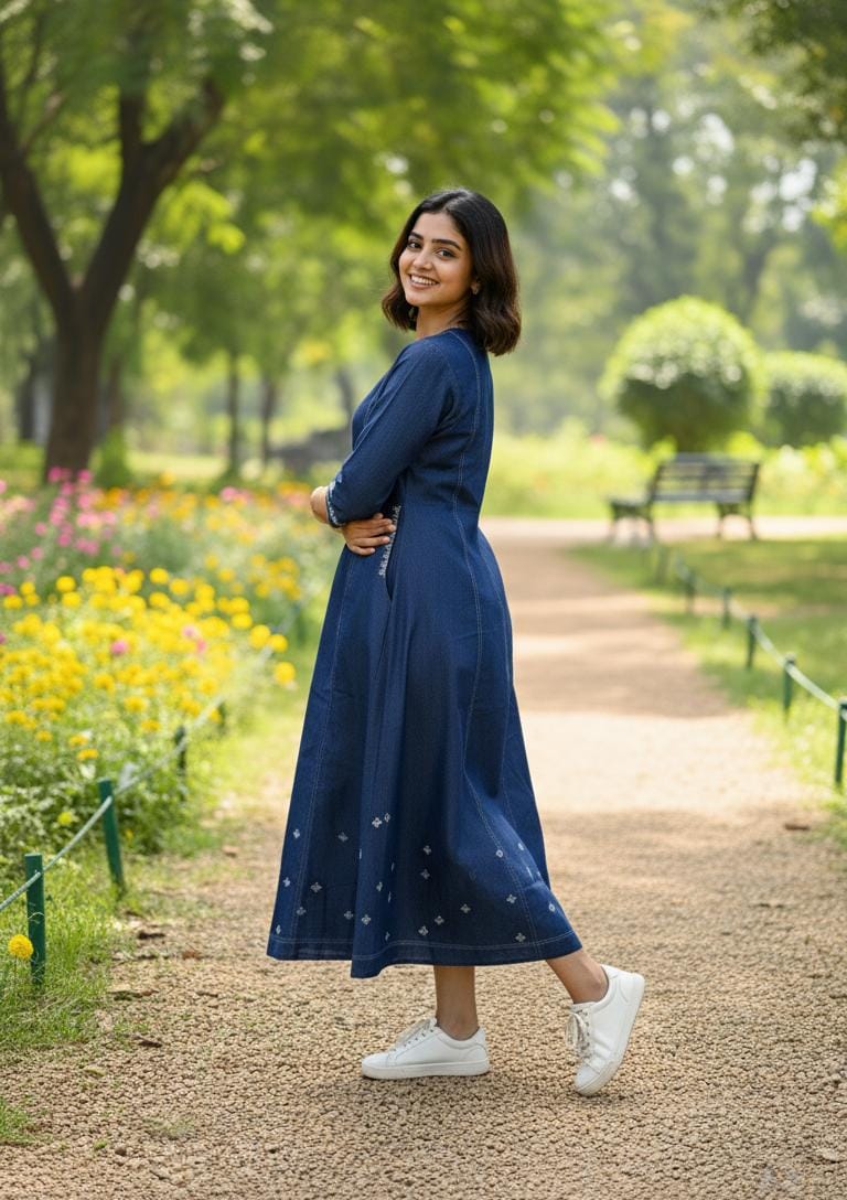Blue Charm Embroidered Day Dress