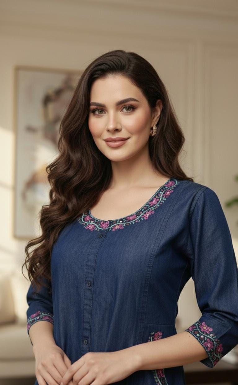 Classic Indigo Floral Work Dress