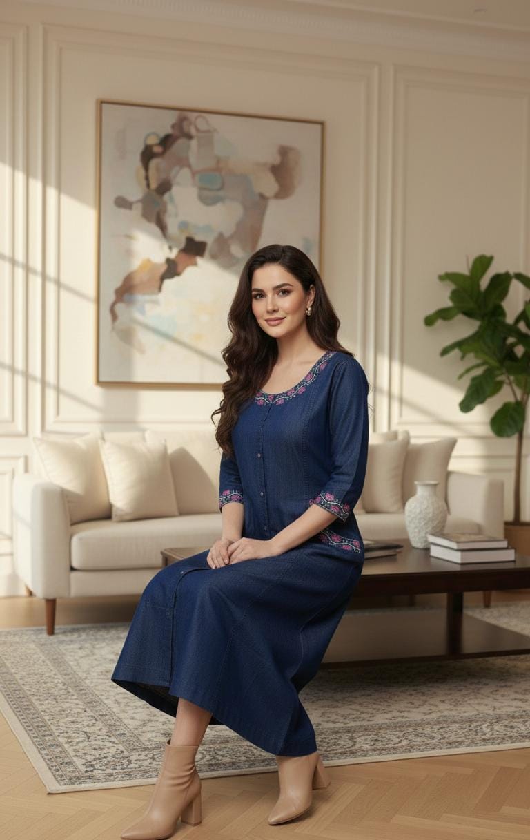 Everyday Blue Ethnic Button Dress