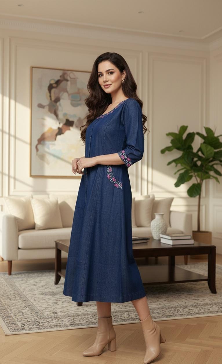 Everyday Blue Ethnic Button Dress
