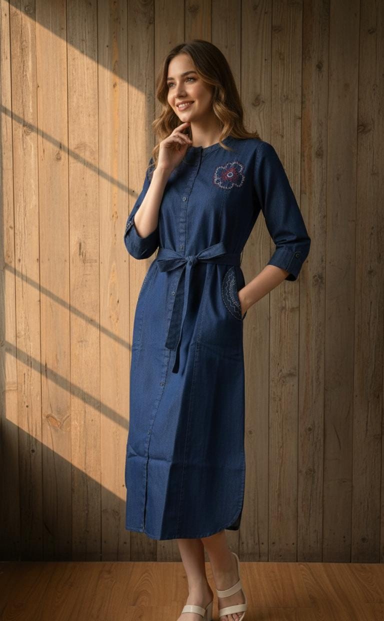 Azure Grace Embroidered Casual Kurti