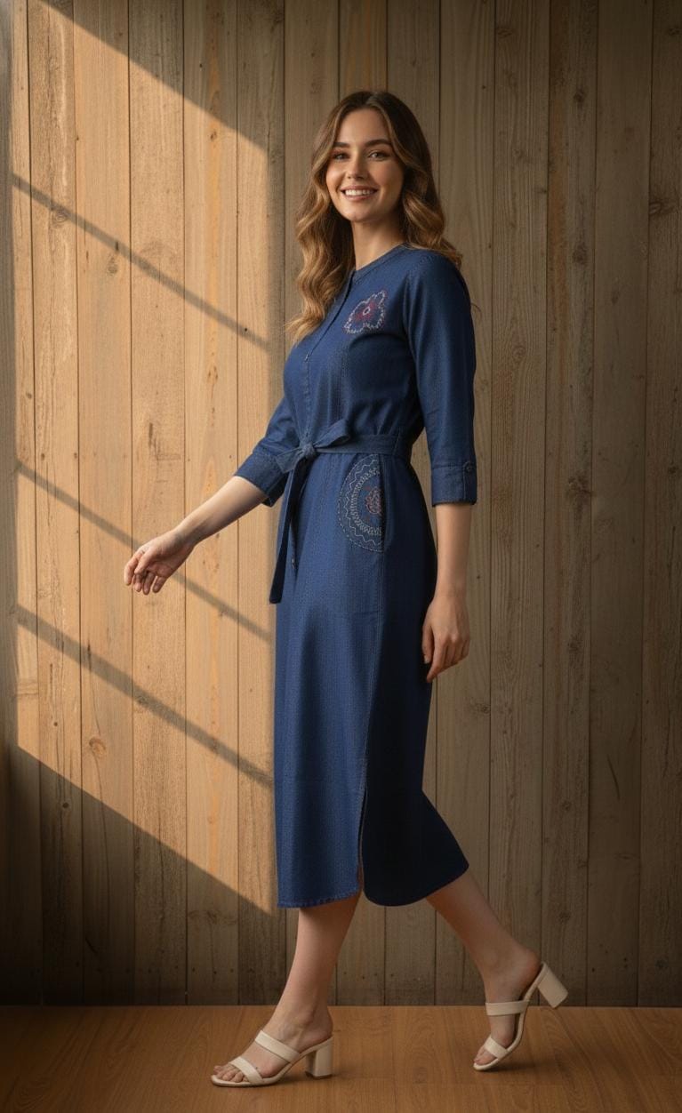 Azure Grace Embroidered Casual Kurti