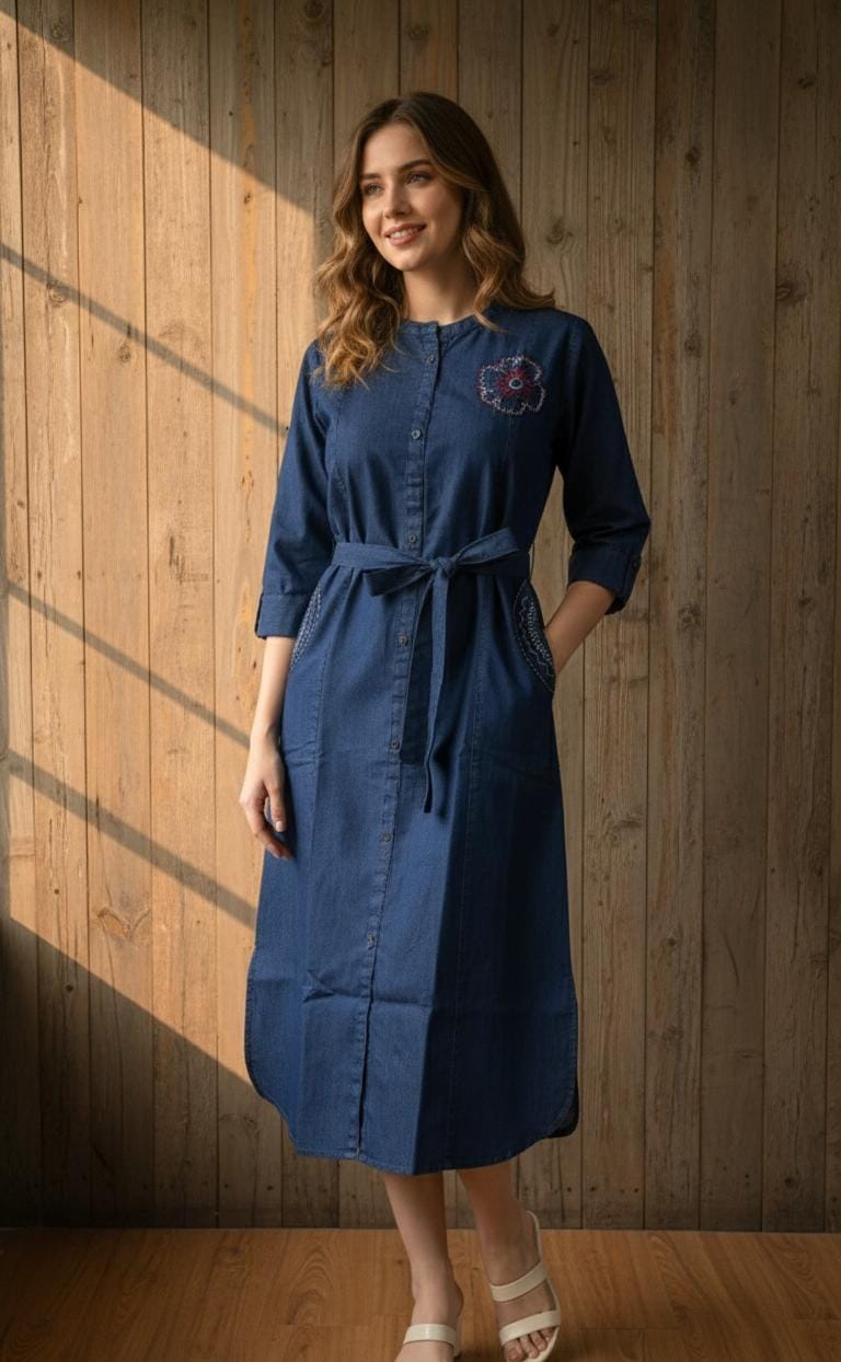Azure Grace Embroidered Casual Kurti