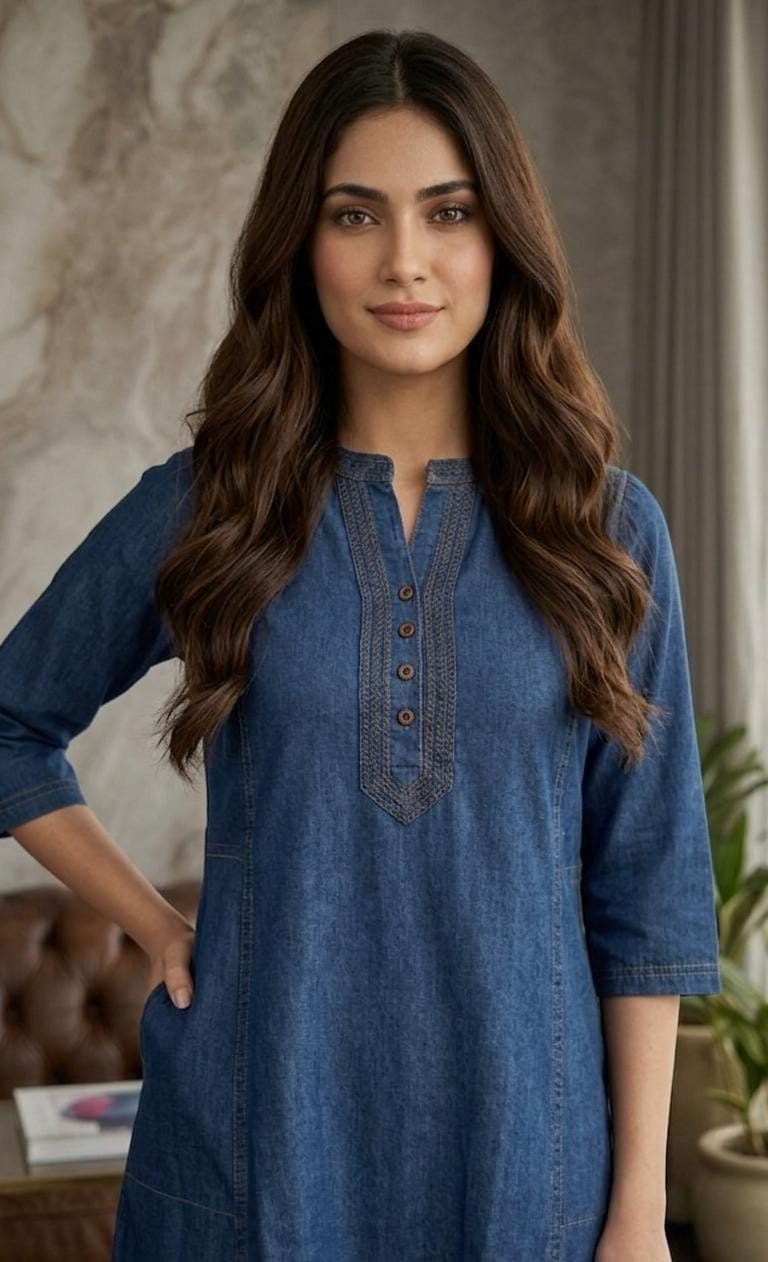 Indigo Bloom Embroidered Midi Dress