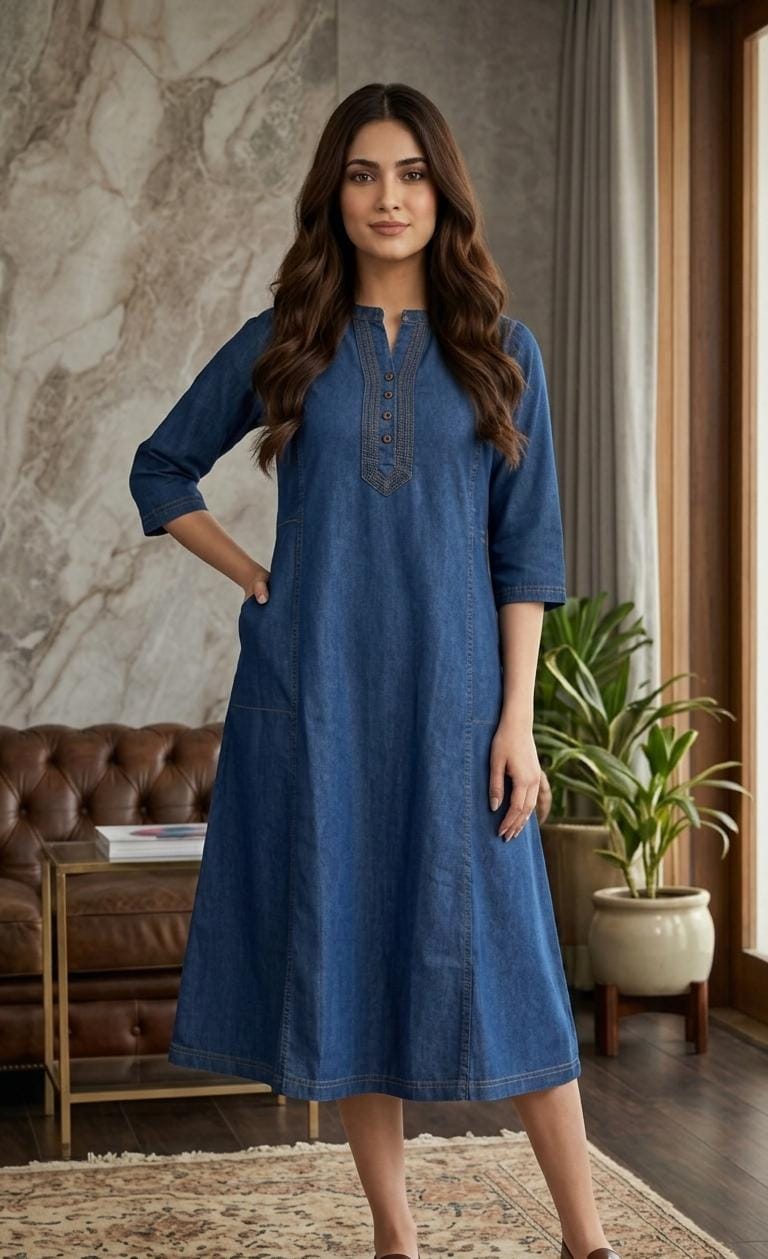 Indigo Bloom Embroidered Midi Dress