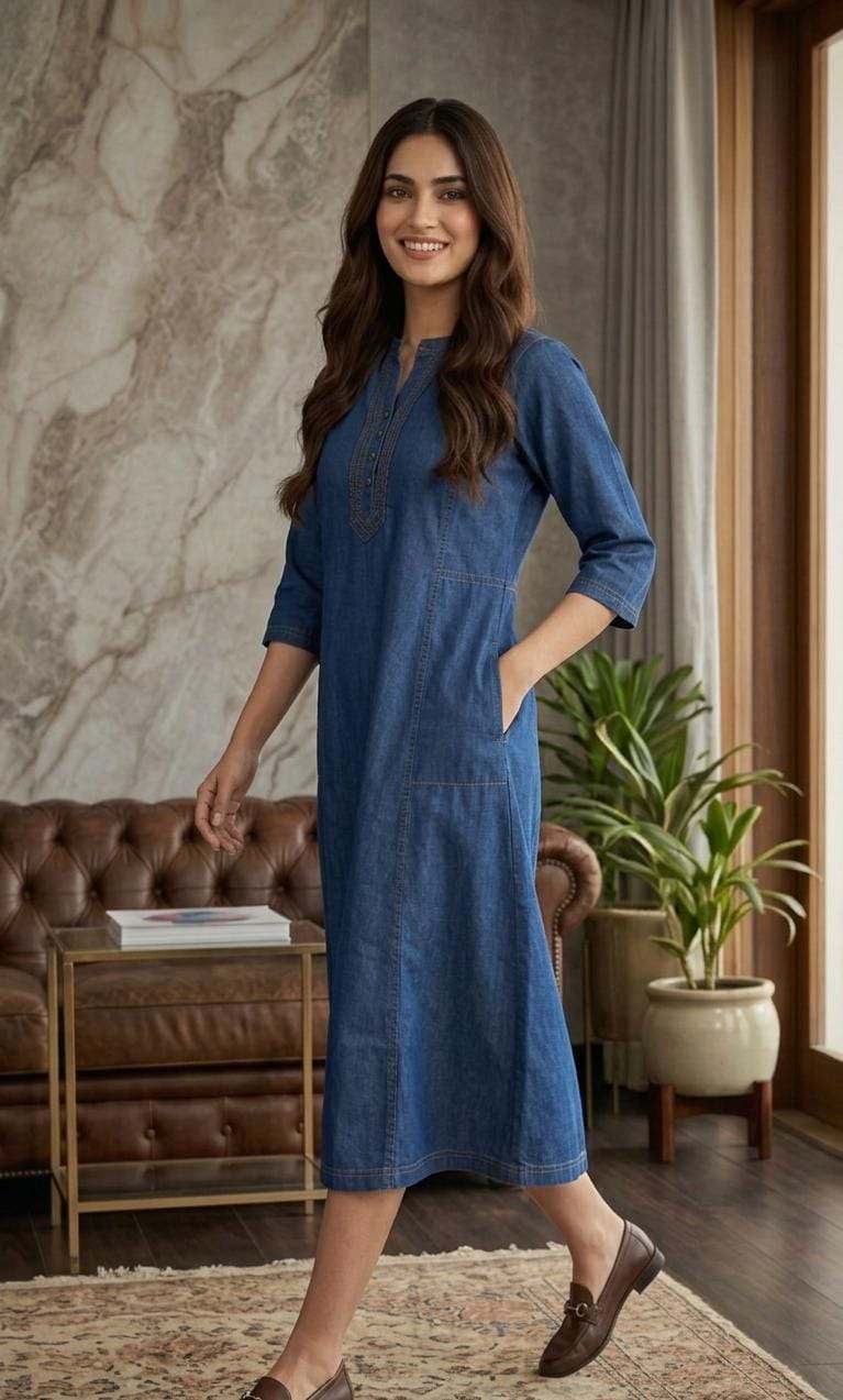 Indigo Bloom Embroidered Midi Dress