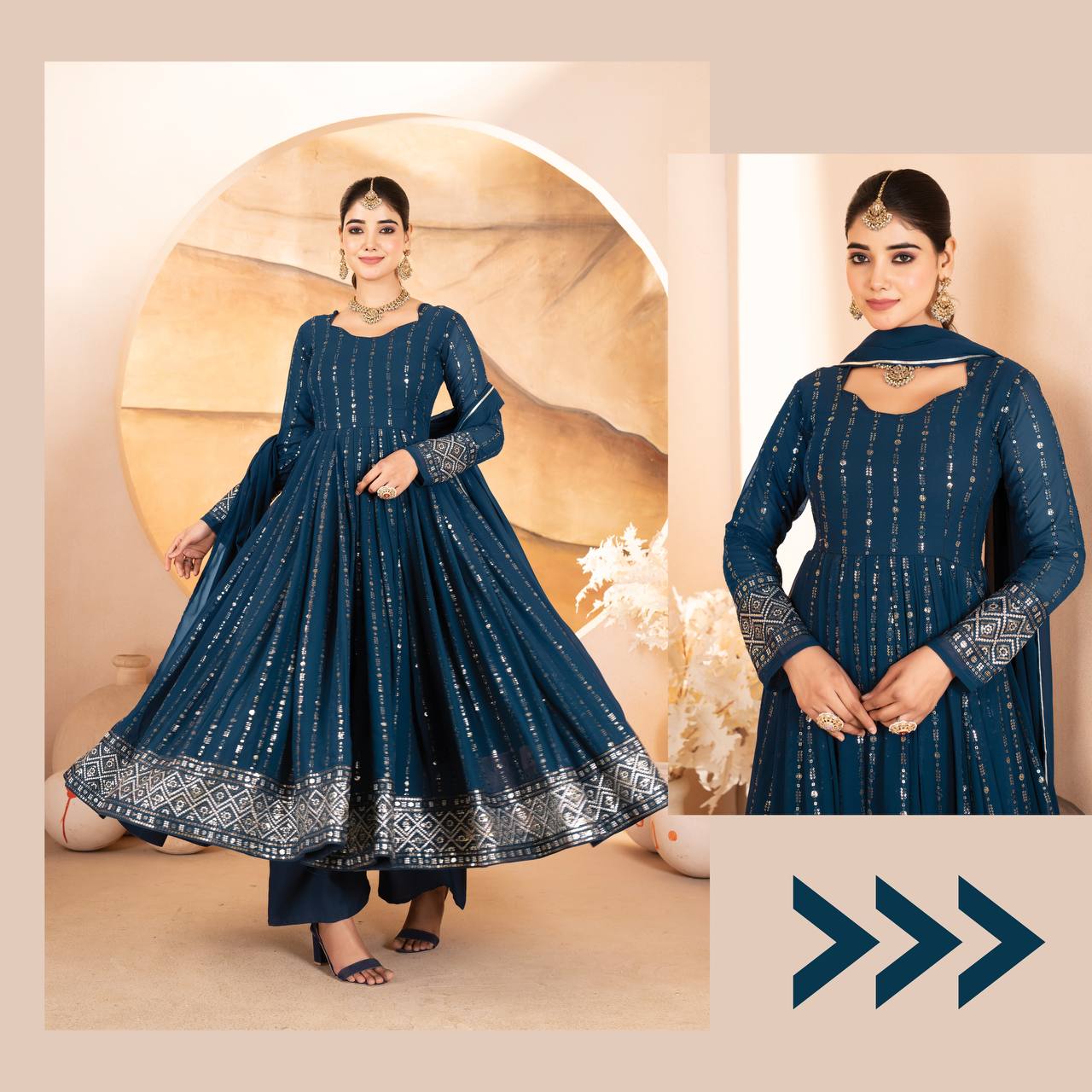 Royal Blue Embroidered Anarkali Gown