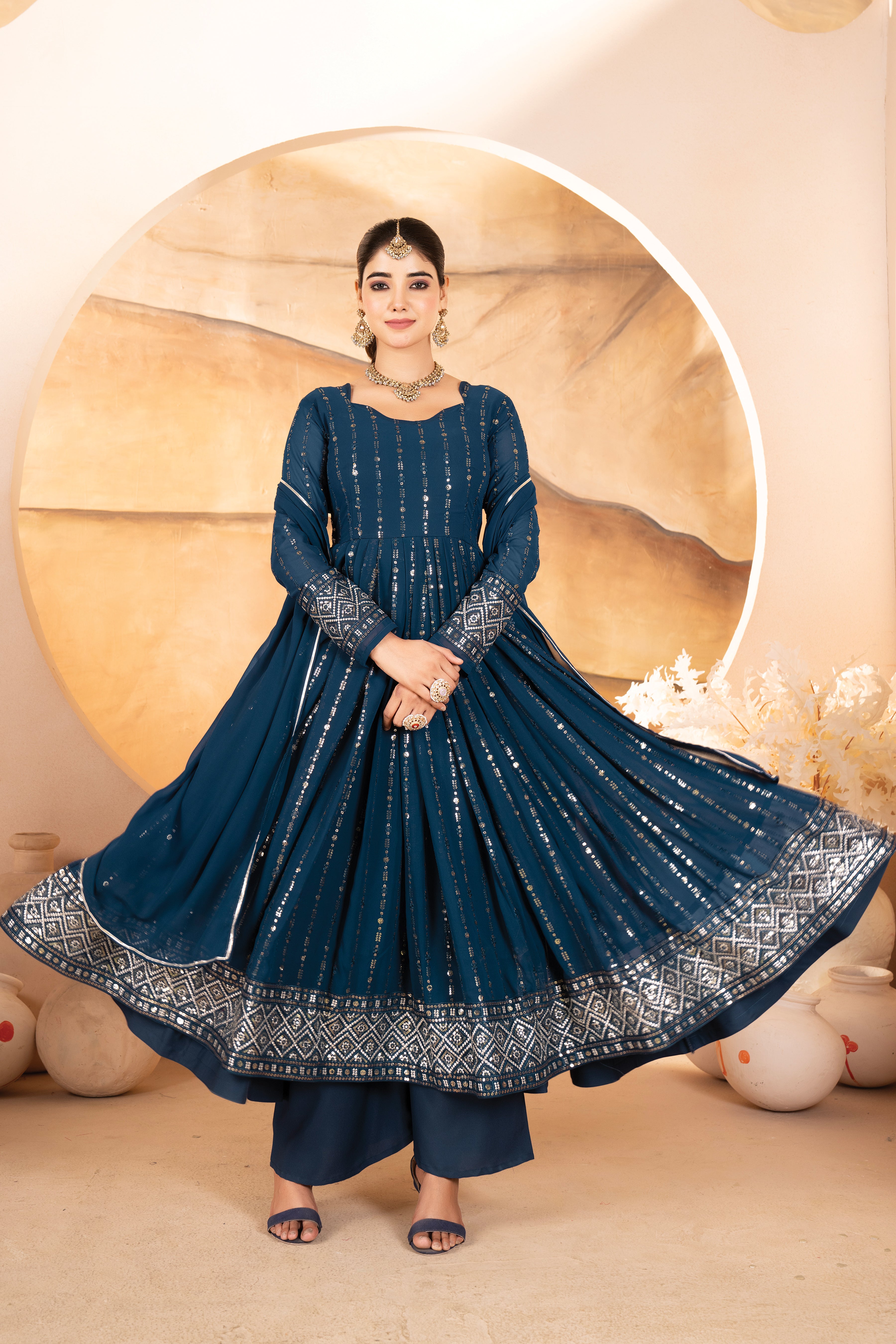 Royal Blue Embroidered Anarkali Gown