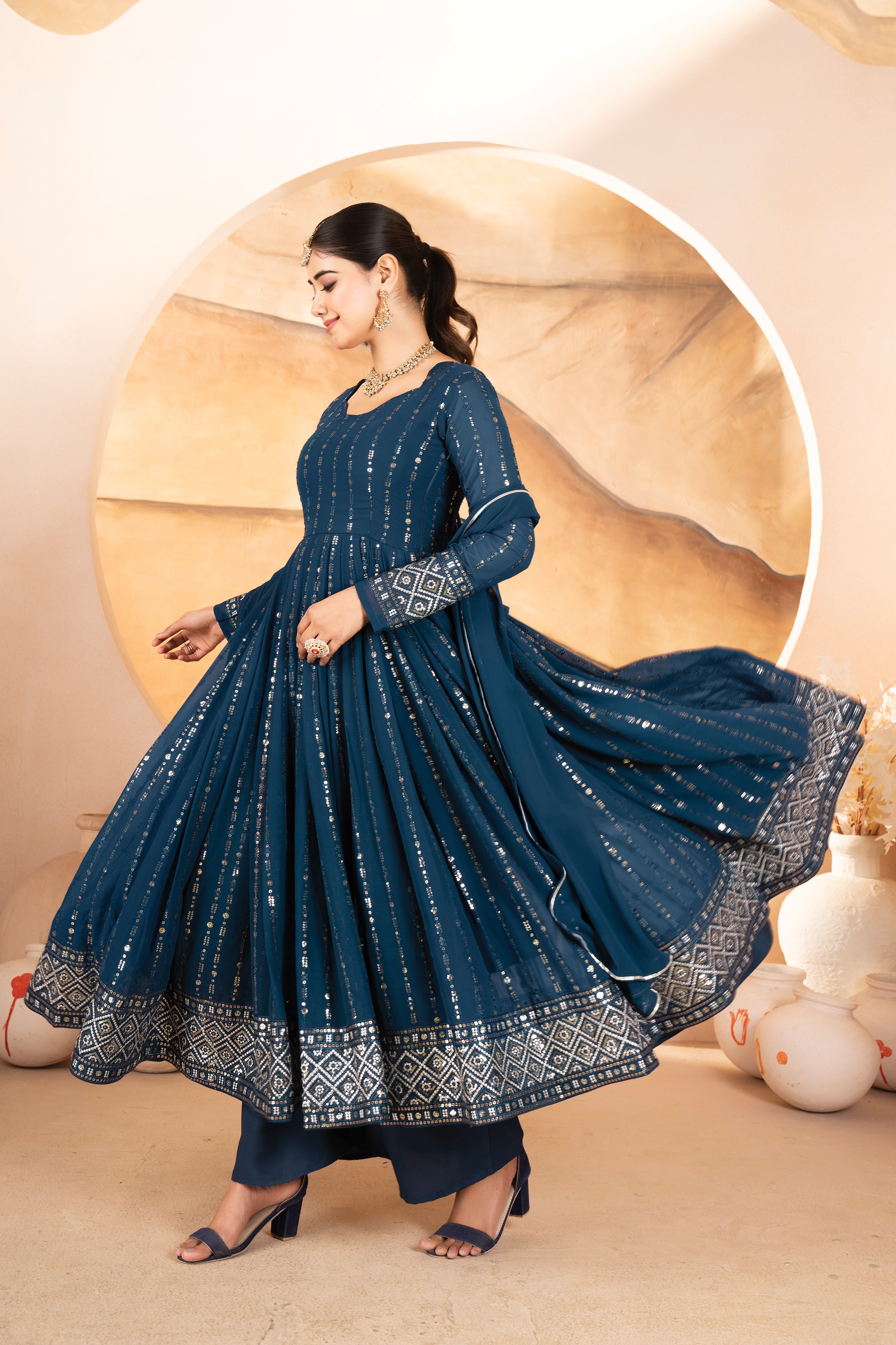 Royal Blue Embroidered Anarkali Gown