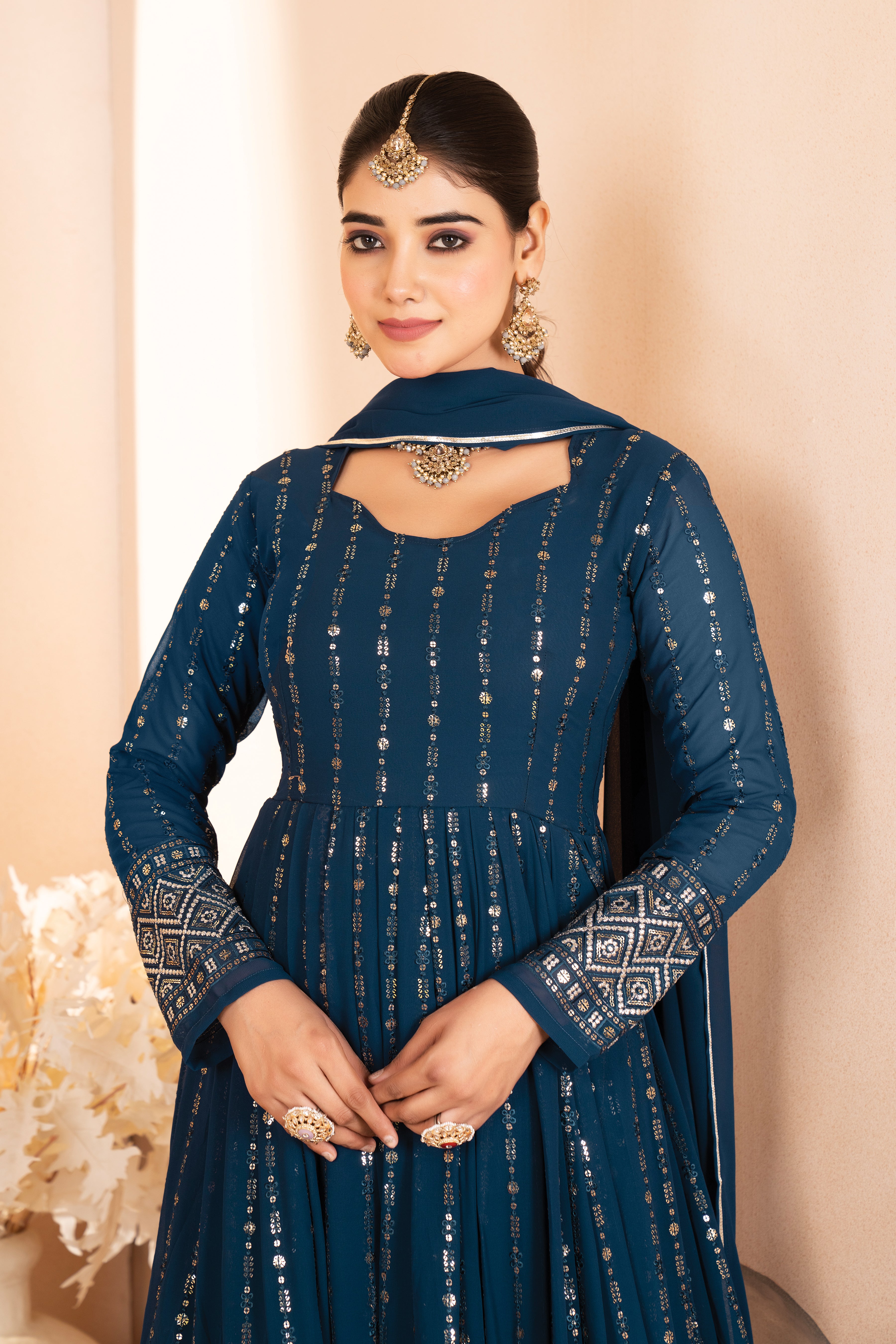 Royal Blue Embroidered Anarkali Gown