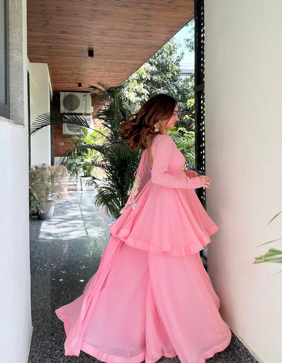 Elegant Pink Embroidered Anarkali Gown Set