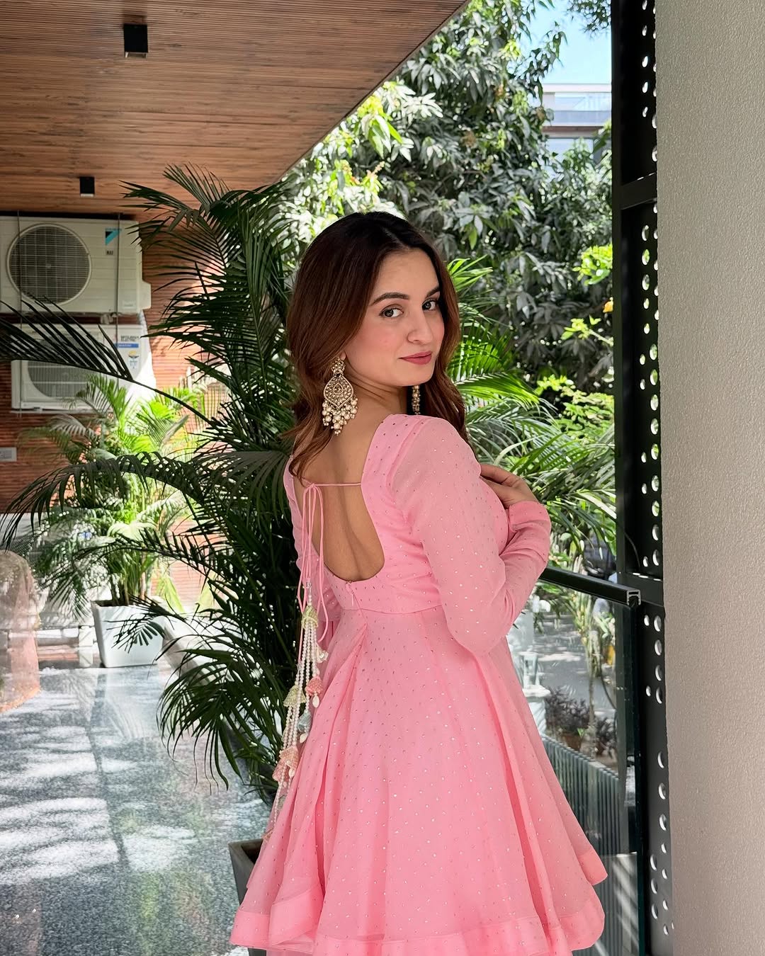 Elegant Pink Embroidered Anarkali Gown Set