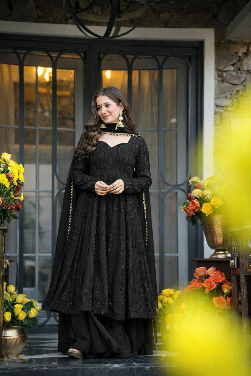 Royal Black Embroidered Anarkali Gown