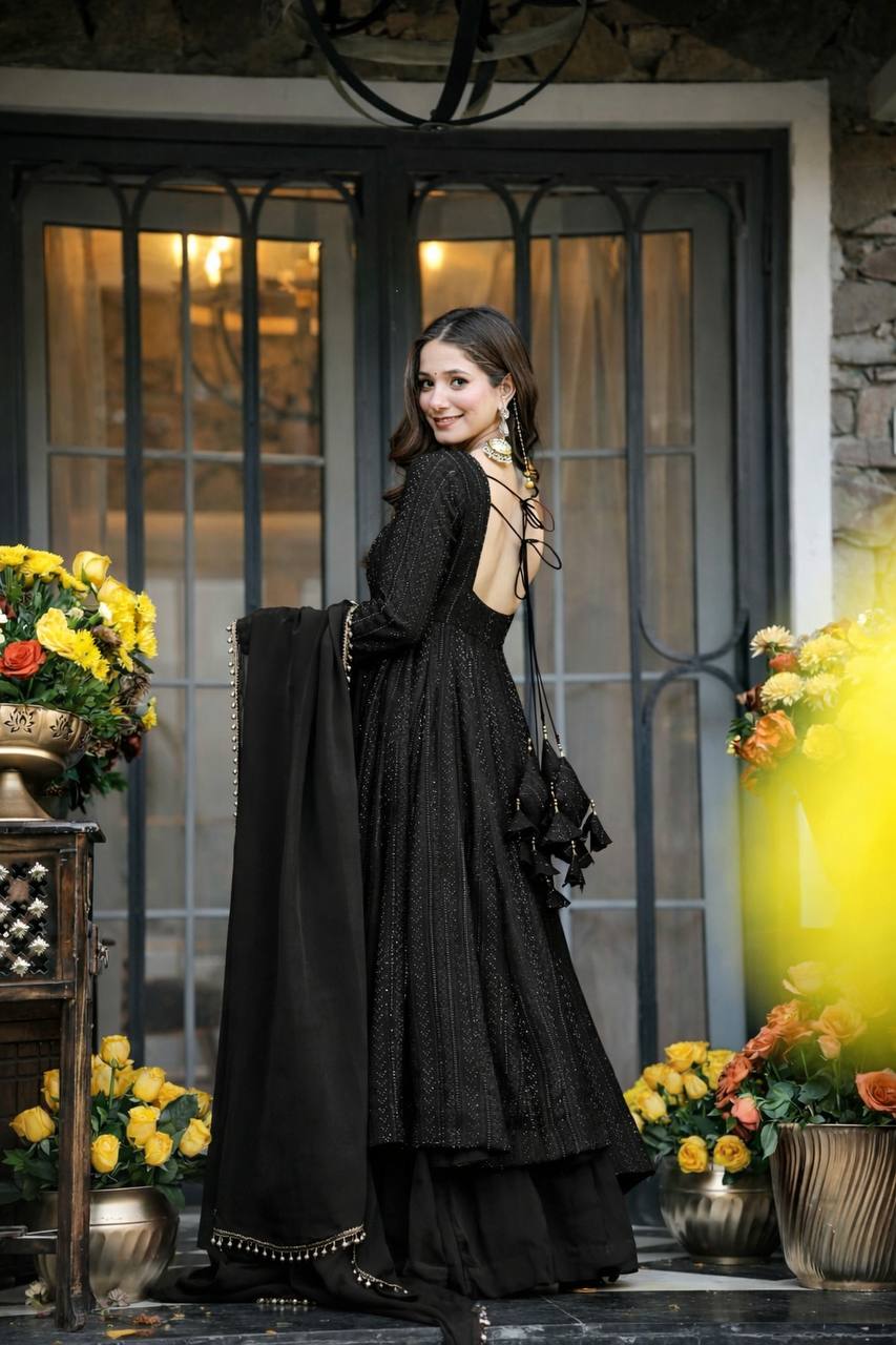 Royal Black Embroidered Anarkali Gown