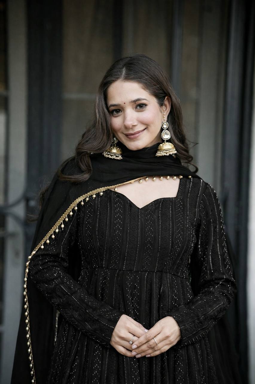 Royal Black Embroidered Anarkali Gown