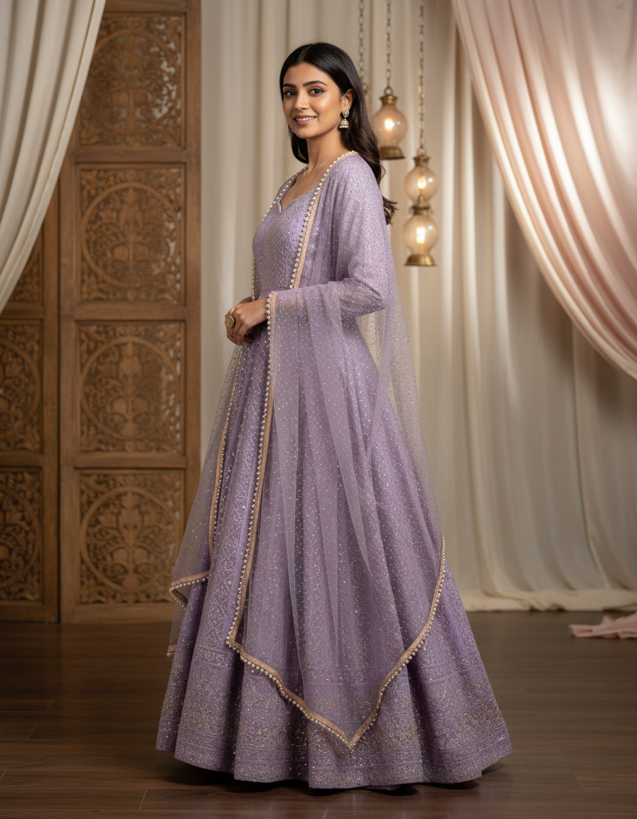 Royal Lavender Embroidered Anarkali Gown