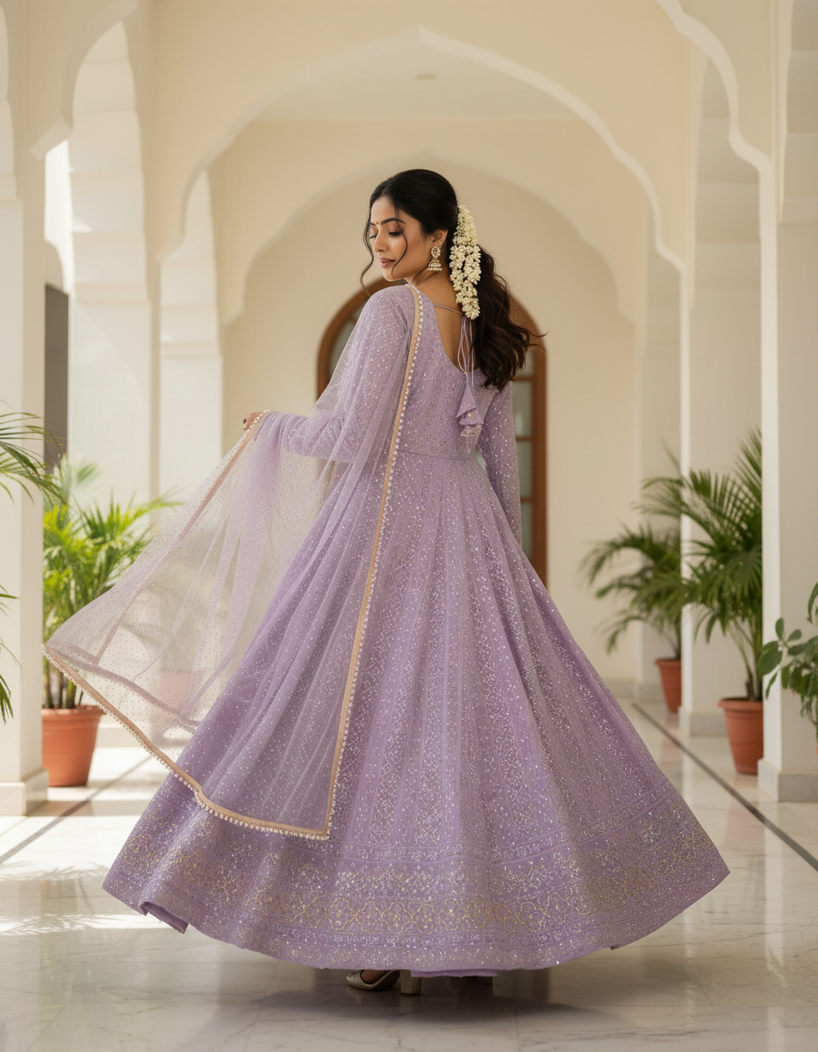 Royal Lavender Embroidered Anarkali Gown
