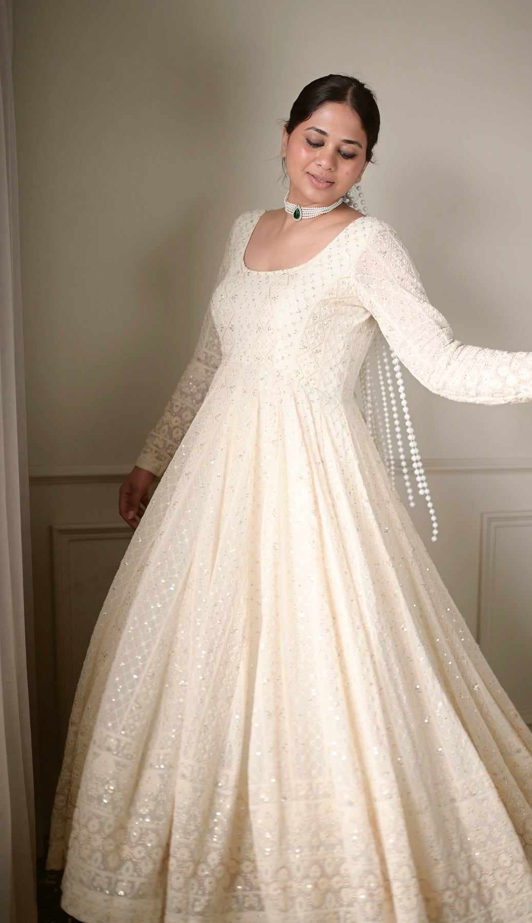 Premium White Floor-Length Anarkali Gown