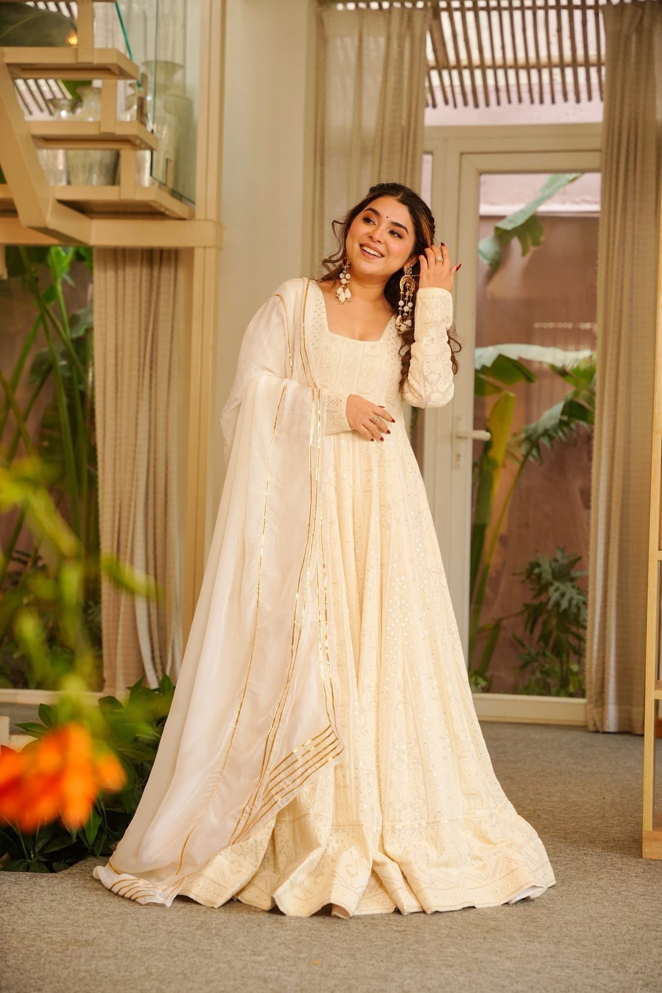 Luxury White Wedding Wear Anarkali Dress