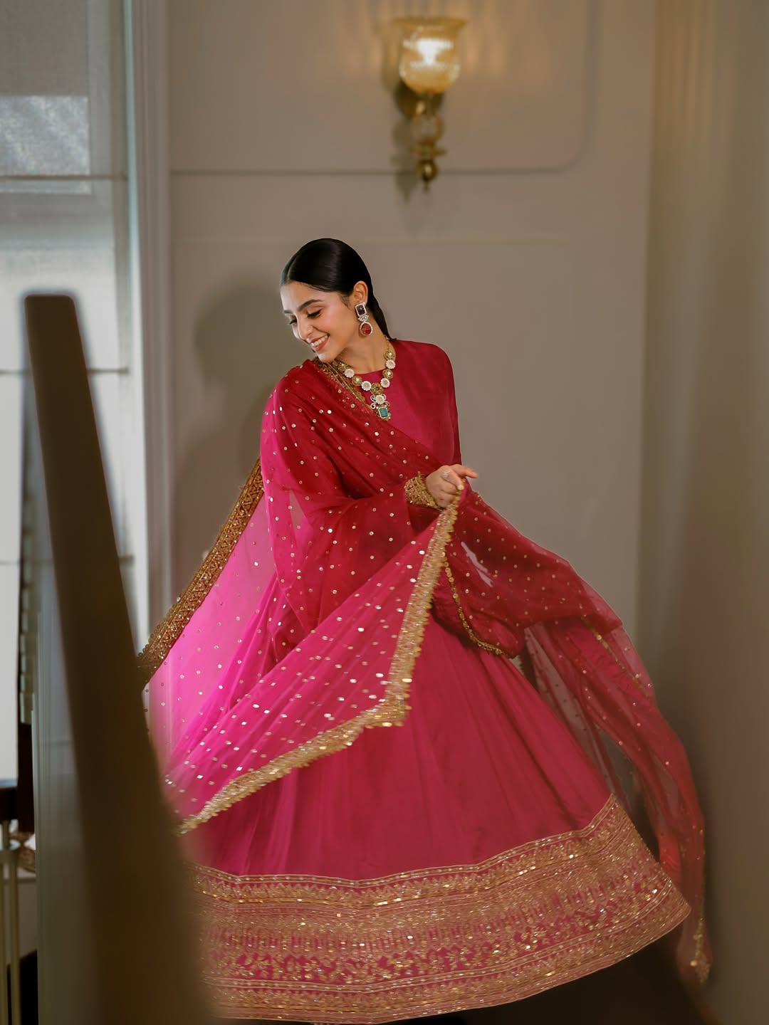 Royal Pink Embroidered Anarkali Gown