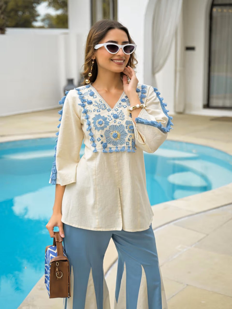 Royal White Ember Embroidered Co-Ord Set
