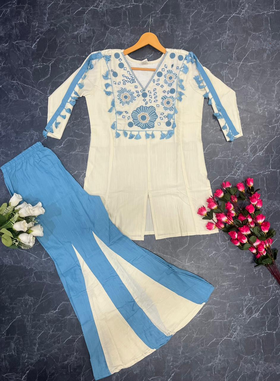 Royal White Ember Embroidered Co-Ord Set