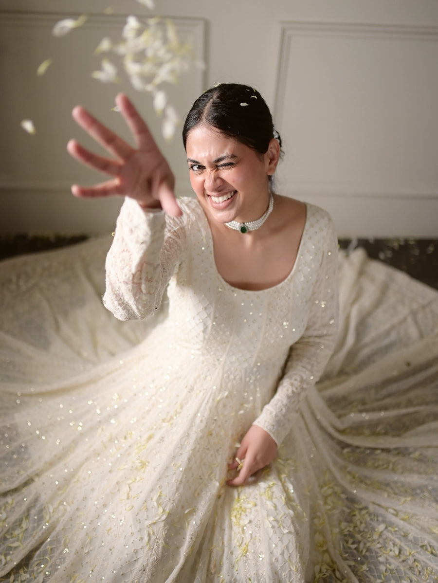 Premium White Floor-Length Anarkali Gown