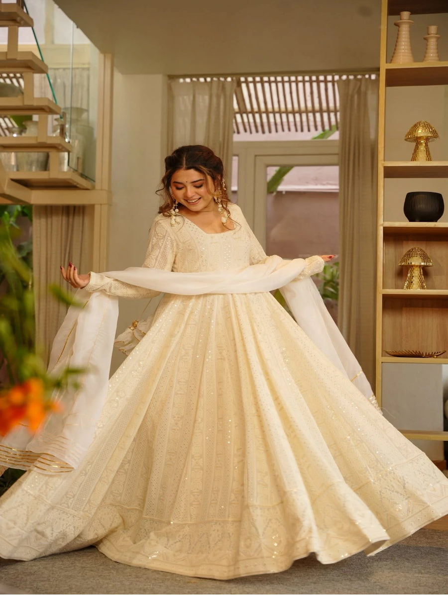 Luxury White Wedding Wear Anarkali Dress