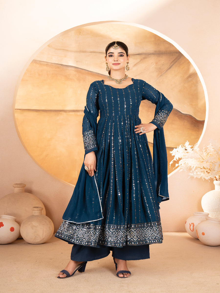 Royal Blue Embroidered Anarkali Gown