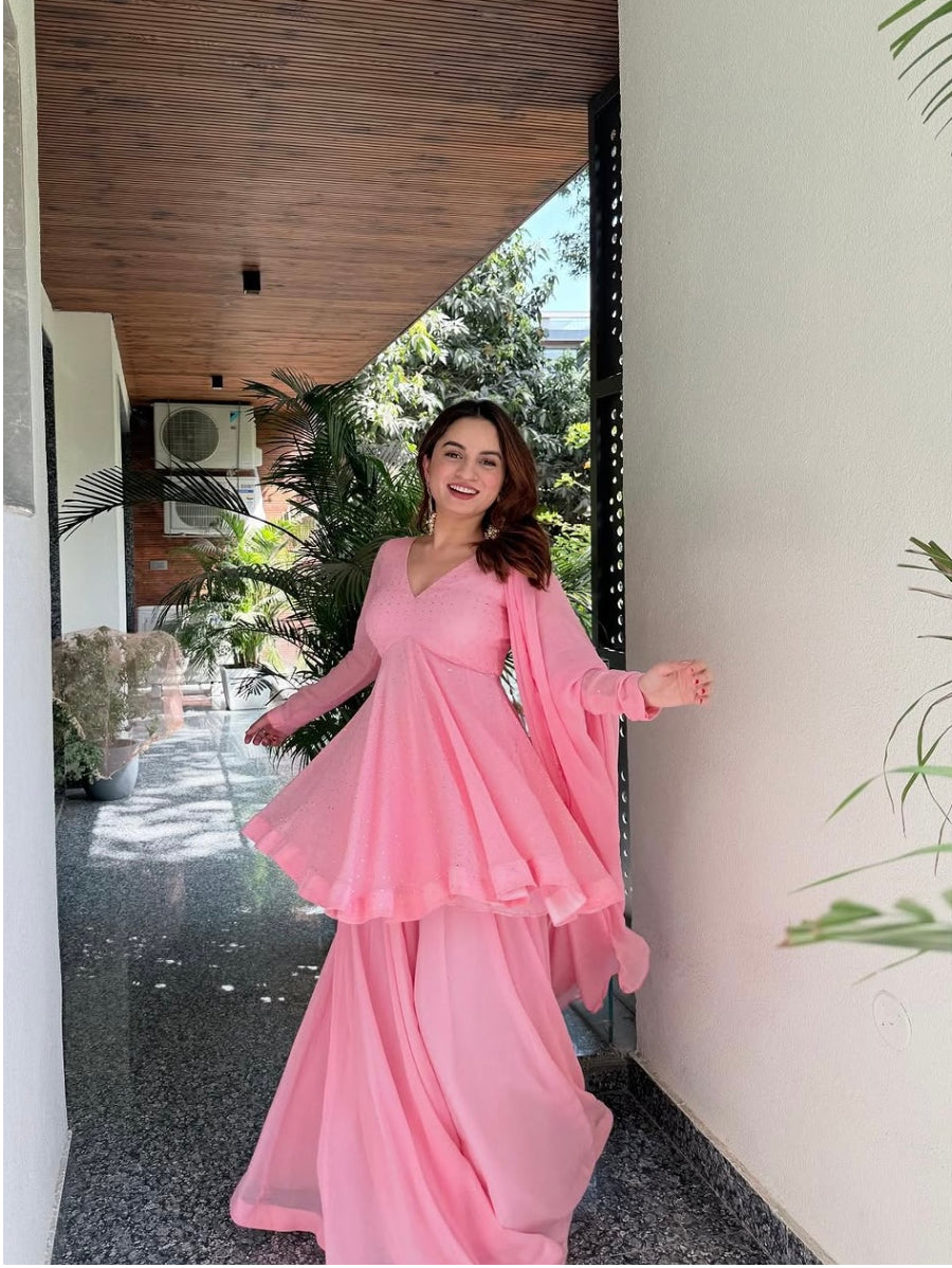 Elegant Pink Embroidered Anarkali Gown Set