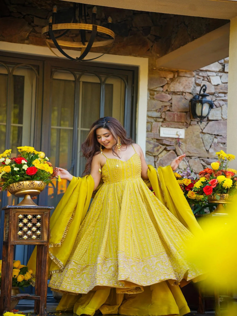 Royal Yellow Embroidered Anarkali Gown