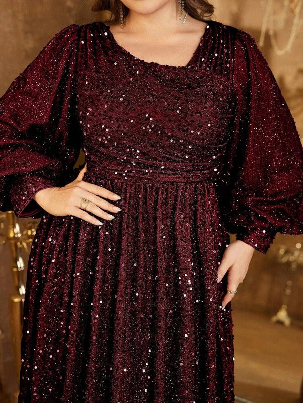 Luxury Maroon Sequin Embellished Flared Gown with Full Sleeves