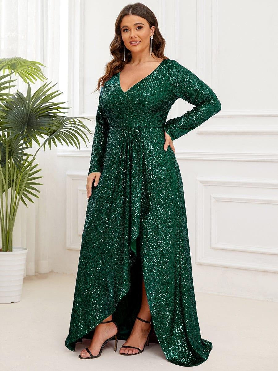 ✨ Luxury Green Sequin Evening Gown – Full Sleeve Mermaid Fit Green