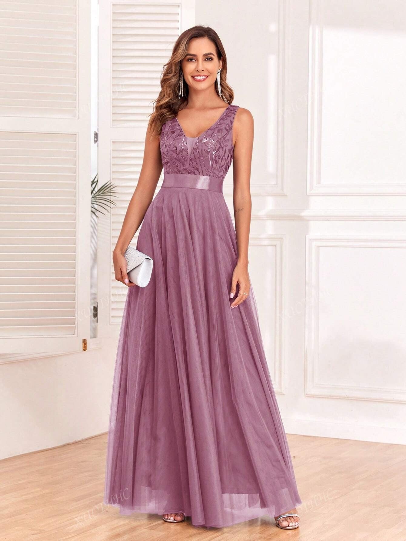 Elegant Pink Detail Maxi Dress for Women | Party & Casual Wear